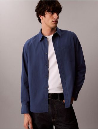 Calvin Klein Jeans Calvin Klein Mens Washed Poplin Relaxed Button-Down Shirt - Blue - 2XL