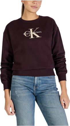 Calvin Klein Jeans Hoodies & sweatvesten, Dames, Bruin, S, Katoen, Monologo French Terry Relaxed Sweatshirt