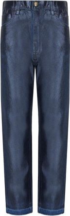 Elisabetta Franchi Gelamineerde Baggy Jeans in Blauw Denim - Dames - Regular Fit Jeans - Blauw - W26 - Denim - Jeans