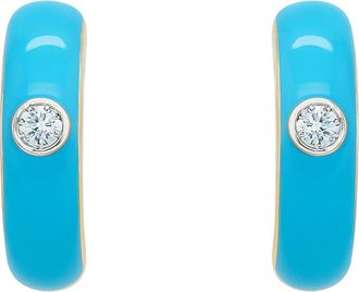 House of Frosted Gemstone & Enamel Huggie Hoop Earrings in 14K Yg/Blue Enamel/Wht Topaz at Nordstrom Rack