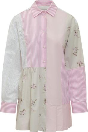 Msgm Multicolor Patchwork Shirt Collar Mini Dress