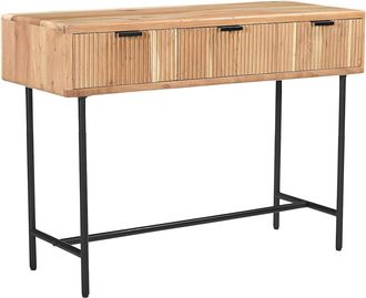 Vente-Unique Consola con 3 cajones de madera de acacia y metal negro - Natural claro - ALEVIA