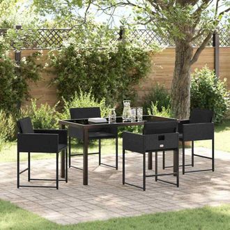 vidaXL Conjunto De Comedor De Jard&iacute;n Con Coj&iacute;n 5 Pcs Negro Polirat&aacute;n Vidaxl
