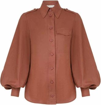 Zimmermann Modern Utility Shirt met Blousonmouwen - Dames - Overhemden - Rood - M - Overhemden