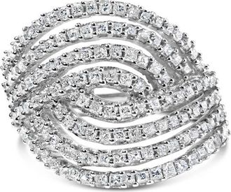 House of Brilliance 10K White Gold 1 1/2 Cttw Princess Diamond Swirl Design Cocktail Ring