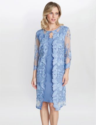 Gina Bacconi Womens Savoy Embroidered Lace Mock Jacket With Jersey Dress - Purple - Size 20 UK