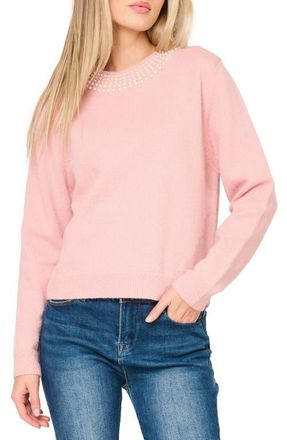 Gibsonlook Soir&eacute;e Imitation Pearl Embellished Sweater in Pink Smoke at Nordstrom, Size Medium