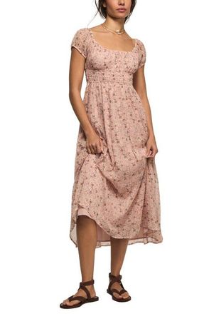 Lucky Brand Smocked Floral Print Midi Dress in Blush Floral at Nordstrom, Size X-Large