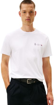 Tommy Hilfiger Mens Short Sleeve Round Neck Small Crest Outline T-Shirt, White (White), S