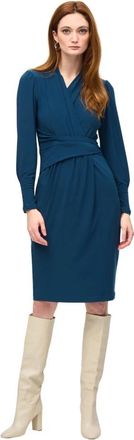Joseph Ribkoff Knie-lengte Overwrap Geplooide V-hals Jurk - Dames - Wikkelkleedje - Blauw - S - Polyester - Kleedjes