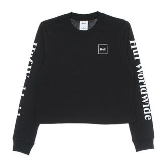 HUF Long Sleeve Tops, female, Black, Size: L Long Sleeve Crew Neck Crop Top T-Shirt