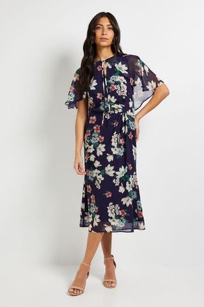 Wallis Cape Sleeve Ruched Midi Dress in Navy at Nordstrom, Size 10