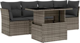 vidaXL Juego De Sof&aacute;s Jard&iacute;n Con Cojines 5 Pzas Rat&aacute;n Sint&eacute;tico Gris Vidaxl