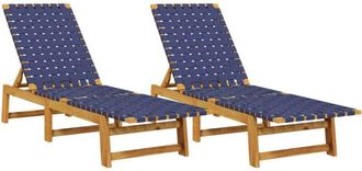vidaXL Sun Loungers 2 pcs Dark Blue Solid Wood Acacia and Fabric vidaXL