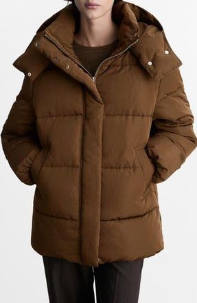 Mango Channel Quilted Coat in Medium Brown at Nordstrom Rack, Size X-Small