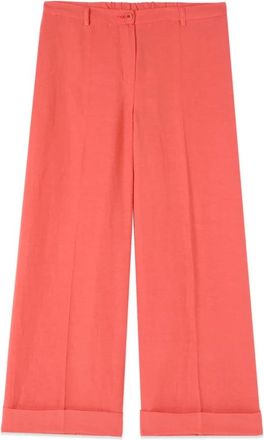 Oltre Cropped linnenmix broek - Dames - Wijde Broeken - Oranje - M - Linnen - Broeken