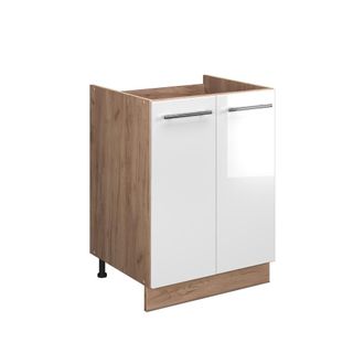 Vicco Mueble Bajo Para Fregadero Fame-line, Blanco Alto Brillo/roble Dorado, 60 Cm, Vicco
