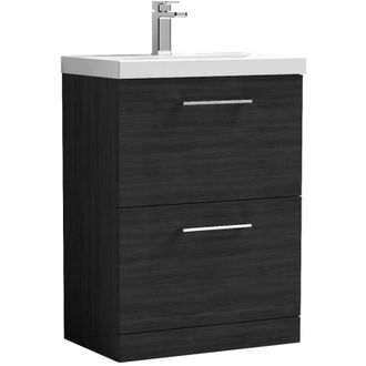 Nuie Nuie - Arno Floor Standing 2-Drawer Vanity Unit with Basin-3 600mm Wide - Black Woodgrain