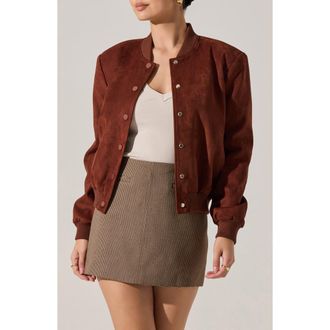 ASTR the Label Olenna Faux Suede Bomber Jacket in Rust Brown at Nordstrom Rack, Size X-Small