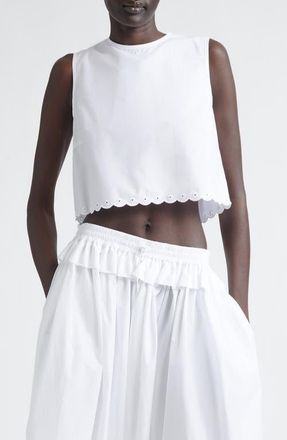 Cecilie Bahnsen Deeba Broderie Anglaise Cotton Poplin Crop Top in White at Nordstrom, Size 0 Us
