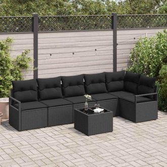 vidaXL Conjunto De Sof&aacute; De Jard&iacute;n 7 Pcs Negro Polirat&aacute;n Vidaxl