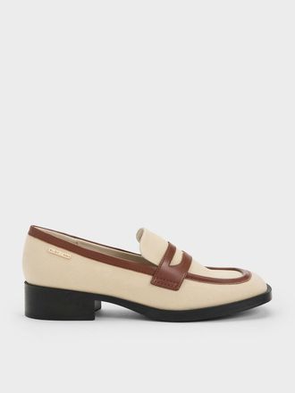 Charles & Keith Canvas Cut-Out Penny Loafers