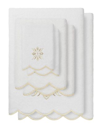 Linum Home Textiles 100% Turkish Cotton Flower Crest Scallop 6Pc Embellished Towel Set