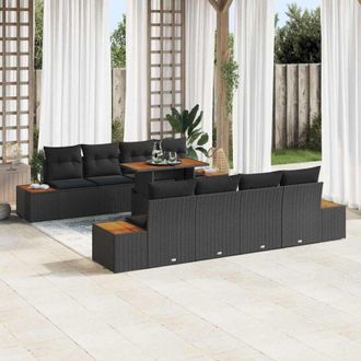vidaXL Conjunto De Sof&aacute; De Jard&iacute;n 9 Pcs Negro Polirat&aacute;n Vidaxl