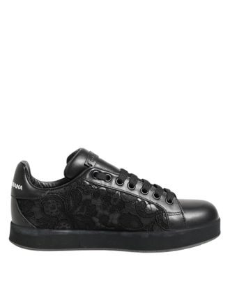 Dolce & Gabbana Black Floral Lace Low Top Sneakers Womens Shoes
