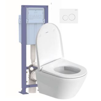 Duravit Pack Inodoro Suspendido Compacto Duravit D-neo Sin Borde Con Asiento Antica&iacute;da + Estructura Soporte Siamp + Mando Blanco