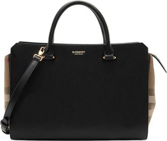 Burberry Beige Leather Nova Check Banwell Tote (Authentic Pre-Loved)