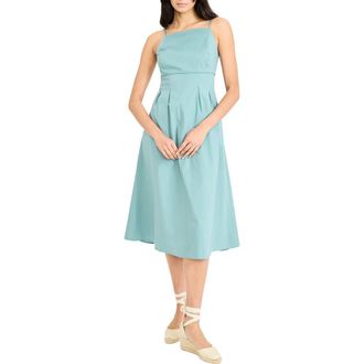 Maggy London Spaghetti Strap Pleated Midi Dress in Mineral Blue at Nordstrom, Size 18