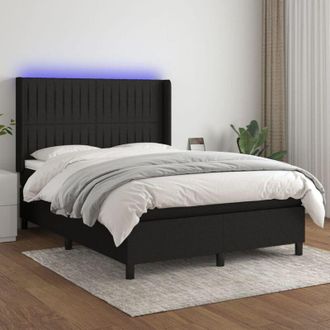 vidaXL Vidaxl - Cama Box Spring Colch&oacute;n Y Luces Led Tela Negro 140x200 Cm