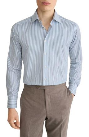 Eton Contemporary Fit Light Green Stripe Signature Cotton Twill Dress Shirt at Nordstrom, Size 15.5
