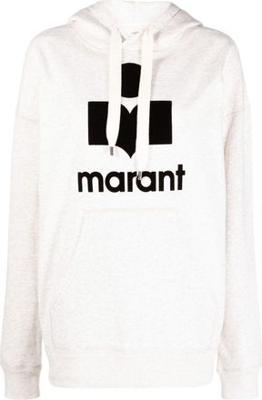 Isabel Marant logo-print pouch-pocket hoodie - women - Cotton/Polyamide/Recycled Polyester - 34 - Neutrals