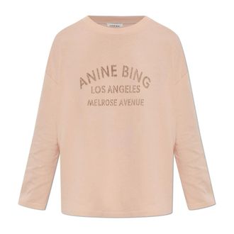 Anine Bing Ivan Long Sleeve Melrose Stencil - Dames - Longsleeves - Roze - M - Katoen - Tops