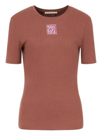 Marni ribbed embroidered logo T-shirt - Brown