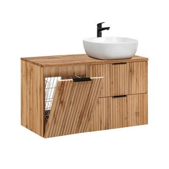 Petits Meubles Mueble lavabo cesto de ropa estratificado marr&oacute;n