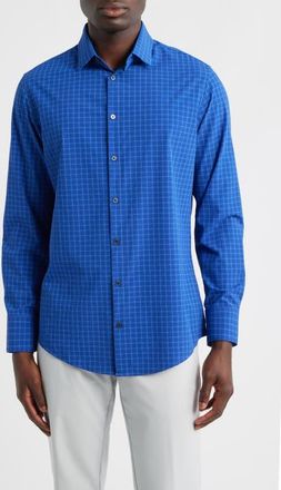 Mizzen+Main Leeward No Tuck Trim Fit Plaid Performance Button-Up Shirt in Cobalt Manor Plaid at Nordstrom, Size Xx-Large