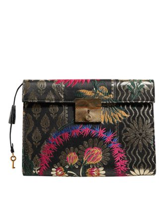Dolce & Gabbana Multicolor Jacquard Bloemen Documenten Laptoptas