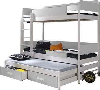 Mirjan24 Mobilier1 - Litera Henderson 114, Blanco + Gris, Litera Con Cama Extra, 90x200, 90x190, Madera, Somieres, 98x208x183cm