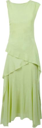 Ganni Marl Mesh Gedrapeerde Knoop Lange Jurk - Dames - Casual kleedjes - Groen - S - Polyester - Kleedjes