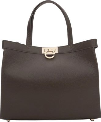 Estro & Luminara Tote Bags, female, Brown, Size: ONE SIZE Womens Dark Mocha Leather Tote Bag with Gold Hardware Estro Er00118898