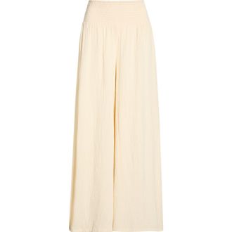 Elan Smocked Waist Cover-Up Palazzo Pants in Natural at Nordstrom, Size X-Large