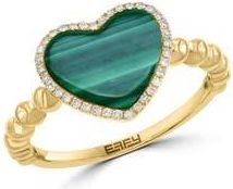 Effy 14K Yellow Gold, Malachite & Diamond Heart Ring - 0.26 ctw in Green at Nordstrom Rack, Size 7