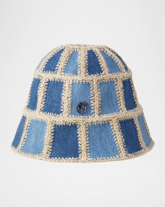 Maison Michel Pablo Denim Patchwork Crochet Bucket Hat