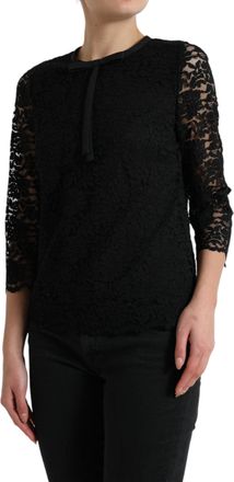 Dolce & Gabbana Womens Black Staff Blouse Floral Lace Nylon Top Viscose