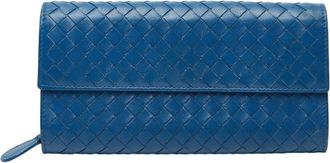 Bottega Veneta Blue Leather Long Wallet (Bi-Fold) (Pre-Owned)