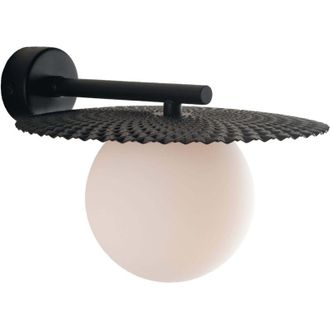 Fan Europe Applique chaplin in metallo nero con diffusore in vetro bianco
