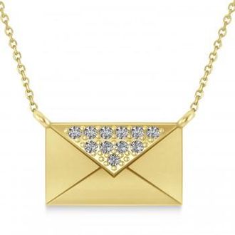 Allurez Engravable Diamond Love Letter Envelope Pendant Necklace 14k Yellow Gold (0.17ct)